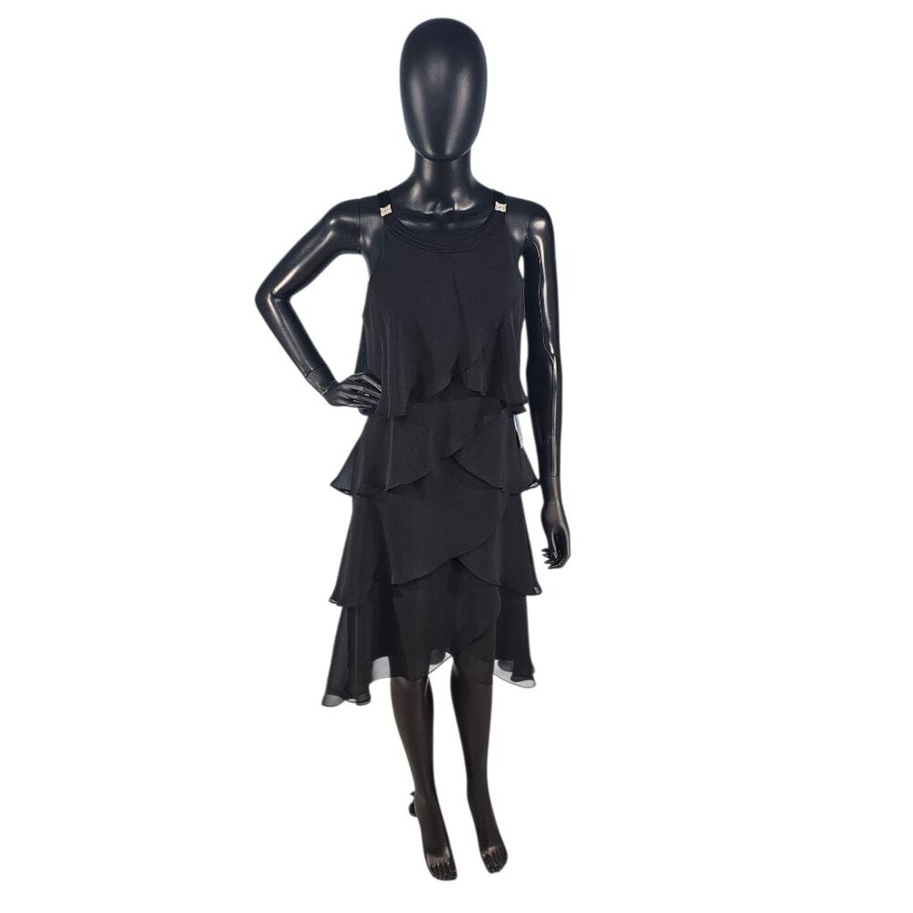 Black Chiffon Flounce Cocktail Dress - S.L. Fashions